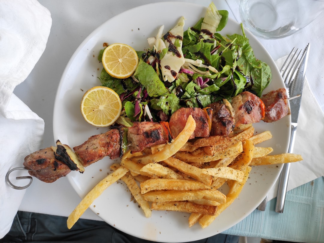 Grilled pork souvlaki skewers with Greek seasonings